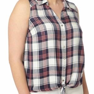 Evans White NEW Black Womens Plaid Button Tie-Hem